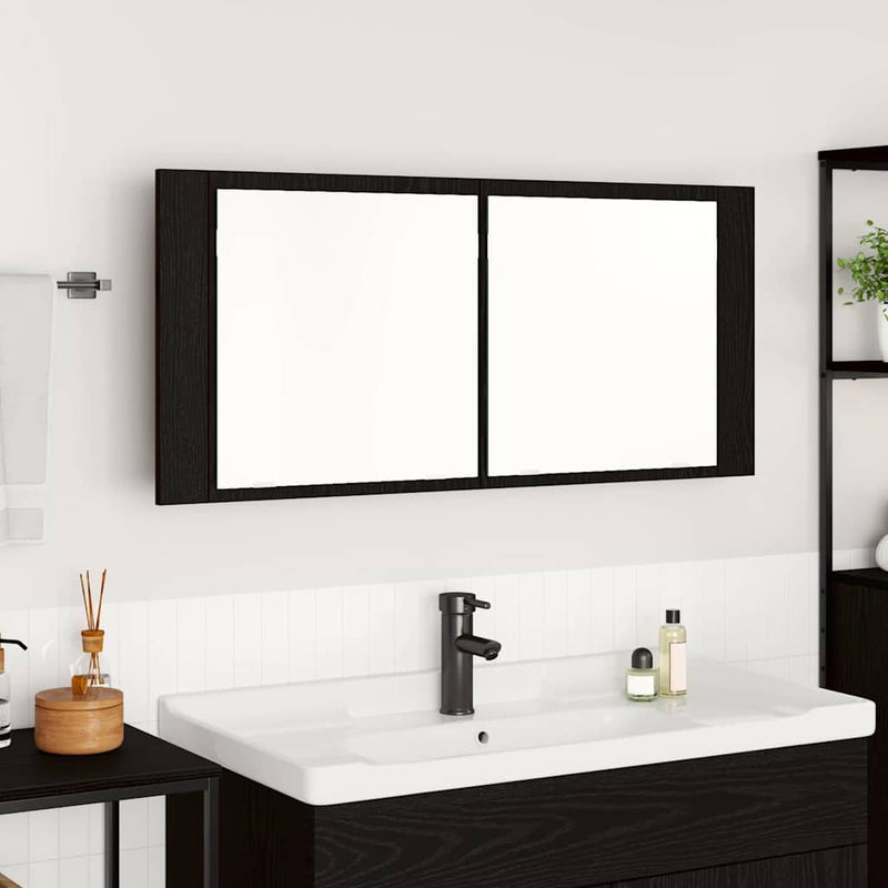 vidaXL LED Tükörszekrény ajtóval Musta tammi 100 x 12 x 45 cm Faanyag
