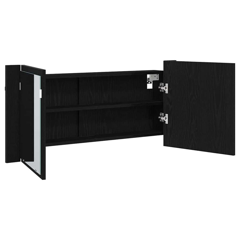 vidaXL LED Tükörszekrény ajtóval Musta tammi 100 x 12 x 45 cm Faanyag
