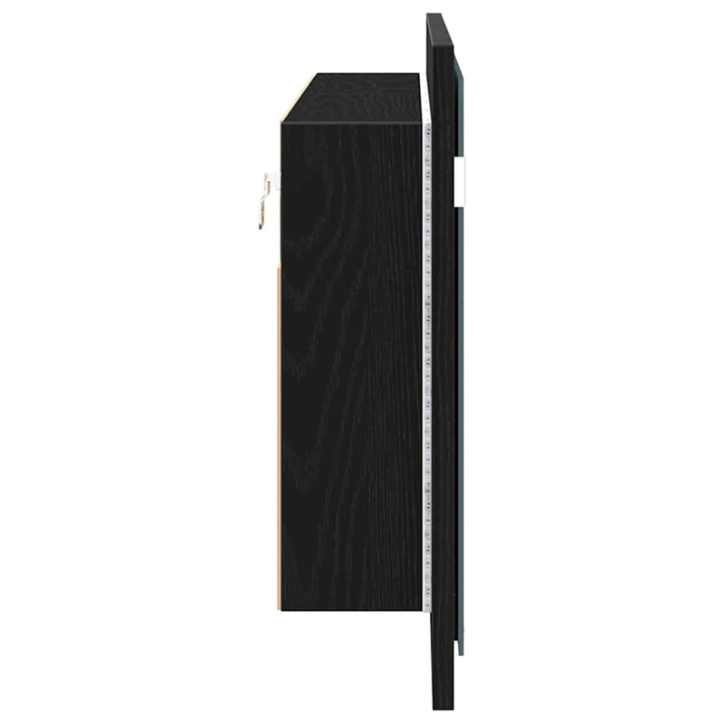 vidaXL LED Tükörszekrény ajtóval Musta tammi 100 x 12 x 45 cm Faanyag