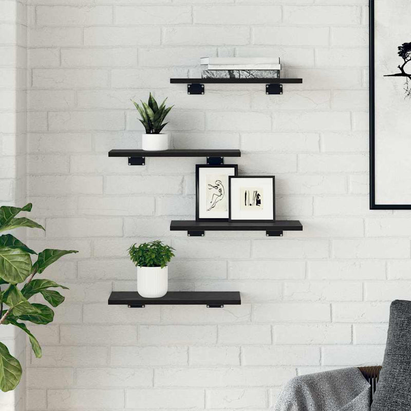 vidaXL Polcos könyvespolc 4 pcs Fekete 40 x 20 x 1,5 cm Faanyag