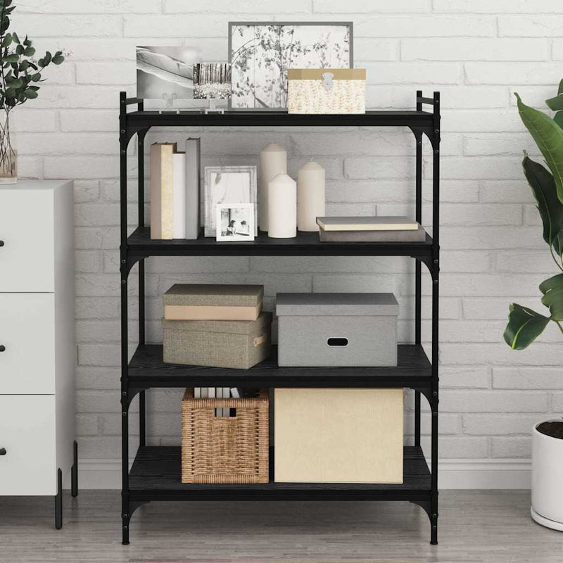 vidaXL Polcos könyvespolc 4 pcs Fekete 80 x 40 x 1,5 cm Faanyag