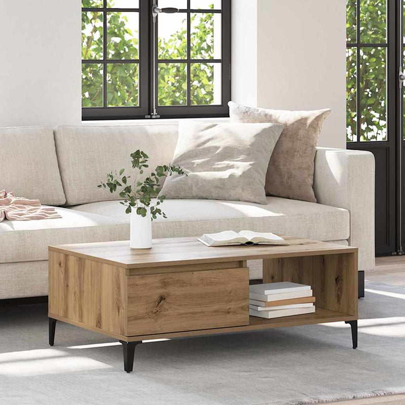 vidaXL Dohányzóasztal kézműves tölgy 90 x 60 x 35 cm Faanyag