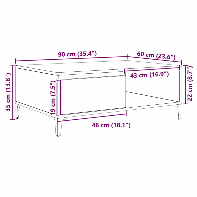 vidaXL Dohányzóasztal Musta tammi 90 x 60 x 35 cm Faanyag