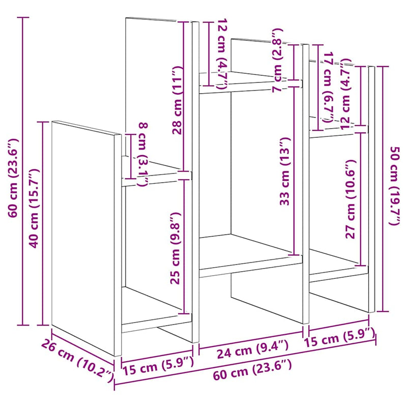 vidaXL Oldalsó szekrény kézműves tölgy 60 x 26 x 60 cm Faanyag