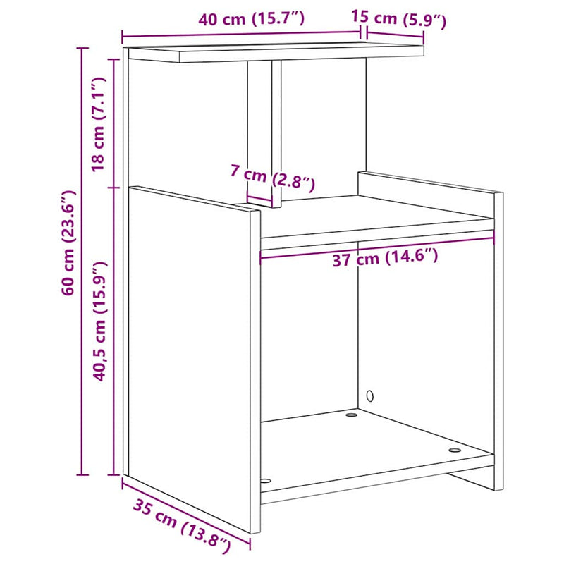 vidaXL Éjjeliszekrény 2 pcs Musta tammi 40 x 35 x 60 cm Faanyag