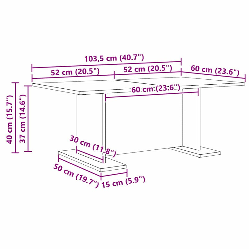 vidaXL Dohányzóasztal kézműves tölgy 103.5 x 60 x 40 cm Faanyag