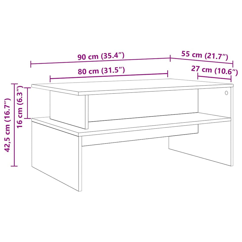 vidaXL Dohányzóasztal kézműves tölgy 90 x 55 x 42.5 cm Faanyag