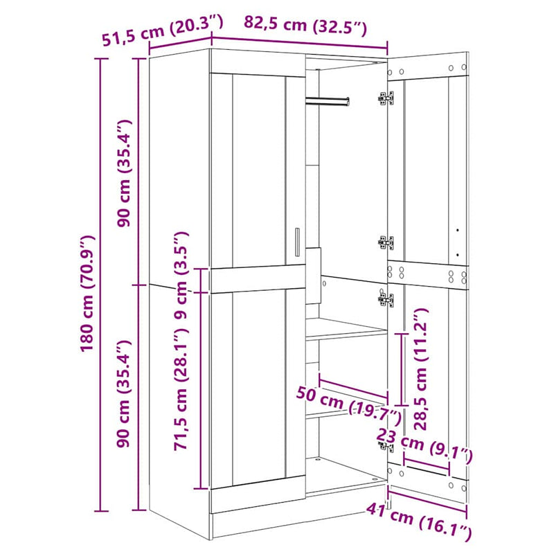 vidaXL Ruhásszekrény polcokkal Öreg fa 82.5 x 51.5 x 180 cm Faanyag
