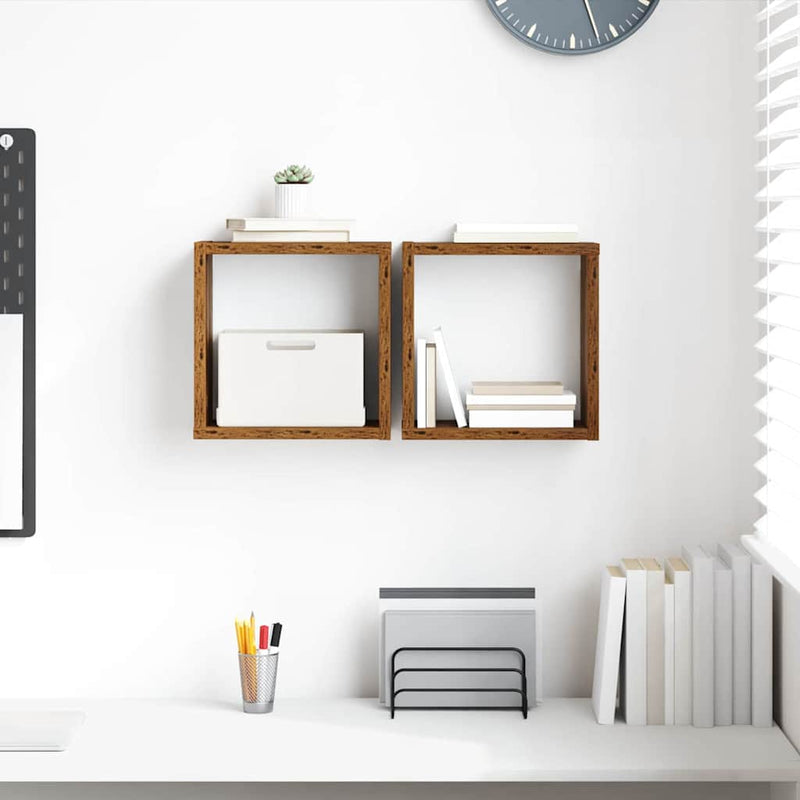 vidaXL Falpolcok polcokkal 2 pcs Öreg fa 26 x 15 x 26 cm Faanyag