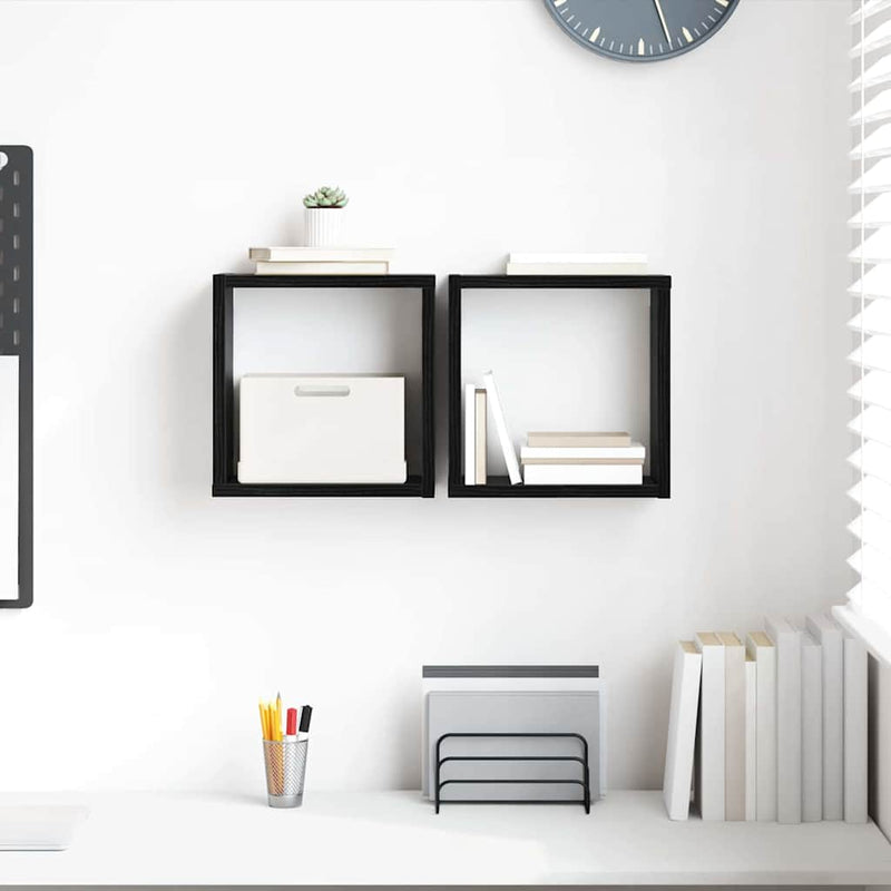 vidaXL Falpolcok polcokkal 2 pcs Fekete tölgy 26 x 15 x 26 cm Faanyag