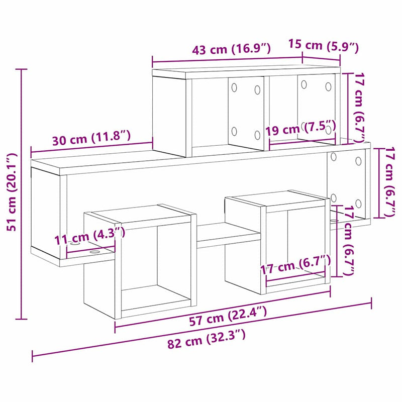 vidaXL Falpolc polcokkal tárolóval Régi fa 82 x 15 x 51 cm Faanyag