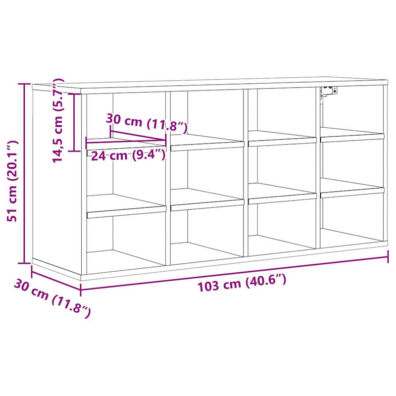 vidaXL Cipőszekrény polcokkal kézműves tölgy 103x30x51 cm Faanyag