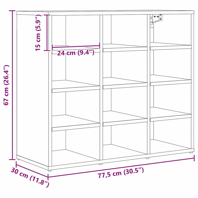 vidaXL Cipőszekrény polcokkal Régi fa 77.5 x 30 x 67 cm Faanyag