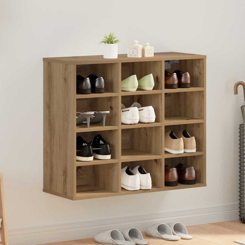 vidaXL Cipőszekrény polcokkal kézműves tölgy 77.5 x 30 x 67 cm Faanyag