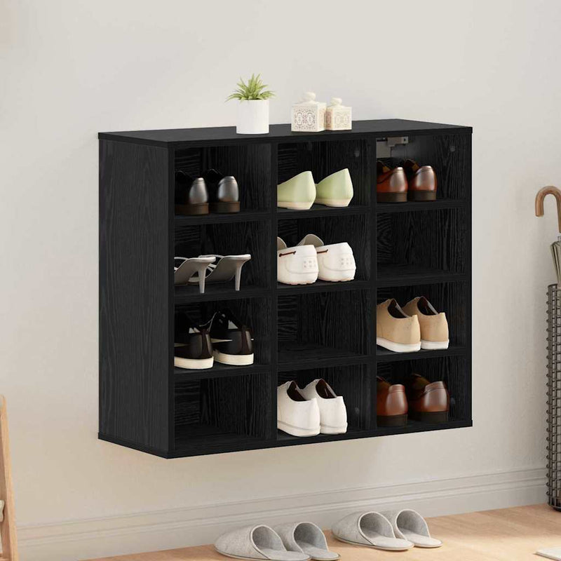 vidaXL Cipőszekrény polcokkal Musta tammi 77.5 x 30 x 67 cm Faanyag