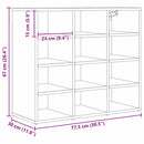 vidaXL Cipőszekrény polcokkal Fekete tölgy 77,5 x 30 x 67 cm Faanyag