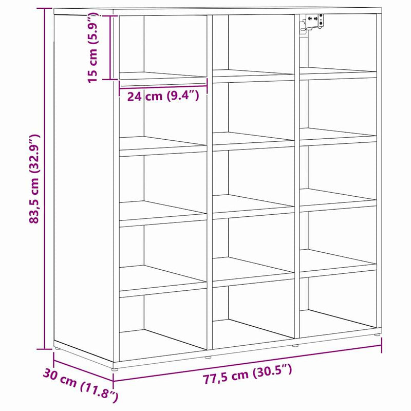 vidaXL Cipőszekrény kézműves tölgy 77.5 x 30 x 83.5 cm Faanyag