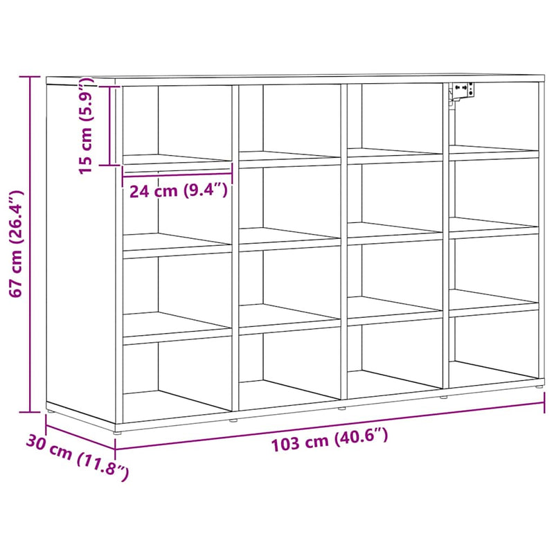 vidaXL Cipőszekrény polcokkal tárolóval Régi fa 103x30x51 cm Faanyag