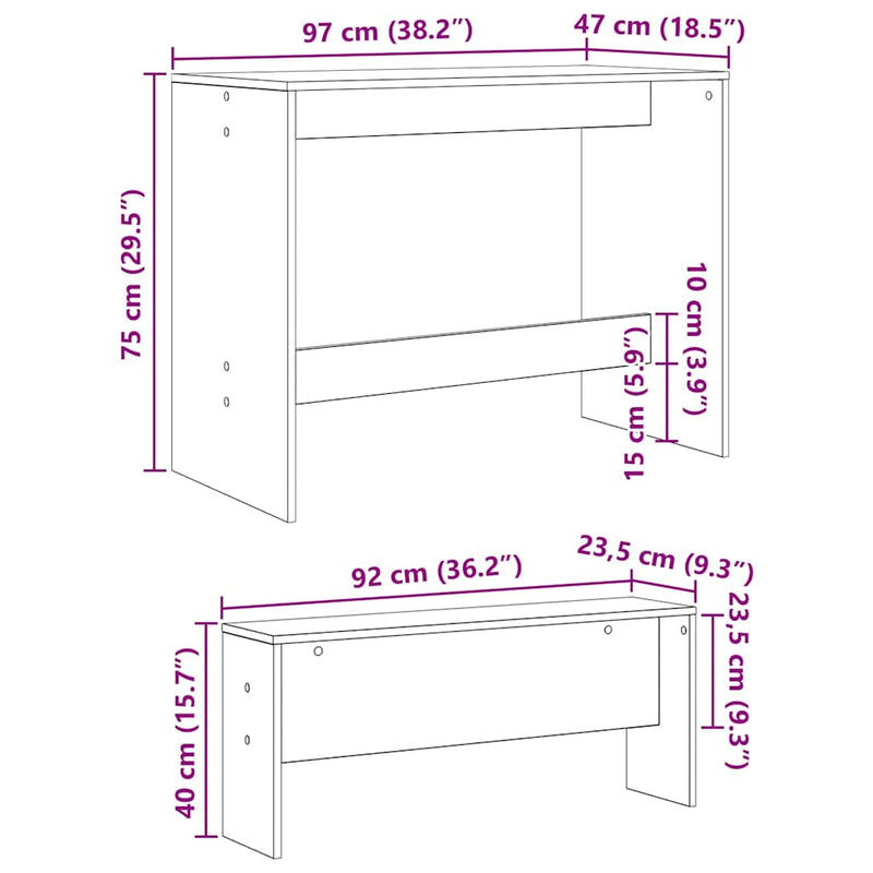 vidaXL Étkezőgarnitúra 2 pcs Musta tammi 97 x 47 x 75 cm Faanyag