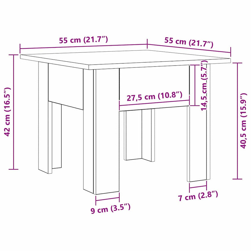 vidaXL Dohányzóasztal Öreg fa 55 x 55 x 42 cm Faanyag
