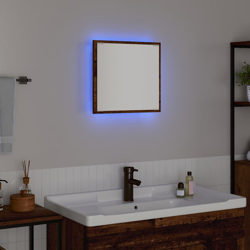 vidaXL LED Fürdőszoba Tükör tükörrel Régi fa 40 x 8,5 x 37 cm Faanyag