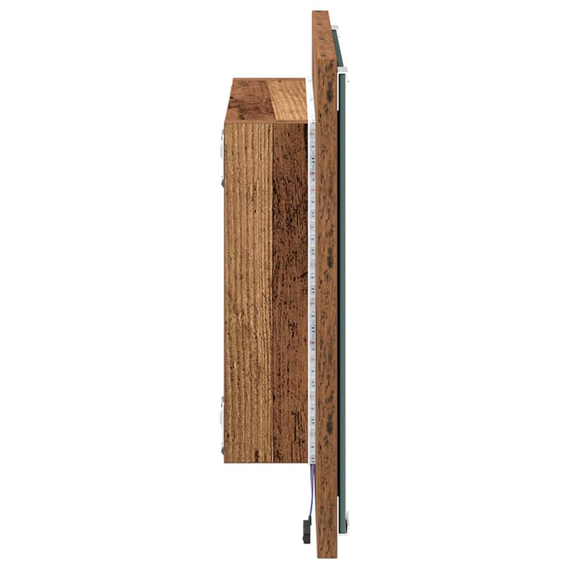 vidaXL LED Fürdőszoba Tükör tükörrel Régi fa 40 x 8,5 x 37 cm Faanyag