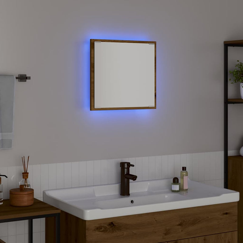 vidaXL LED Fürdőszoba Tükör kézműves tölgy 40 x 8,5 x 37 cm Faanyag