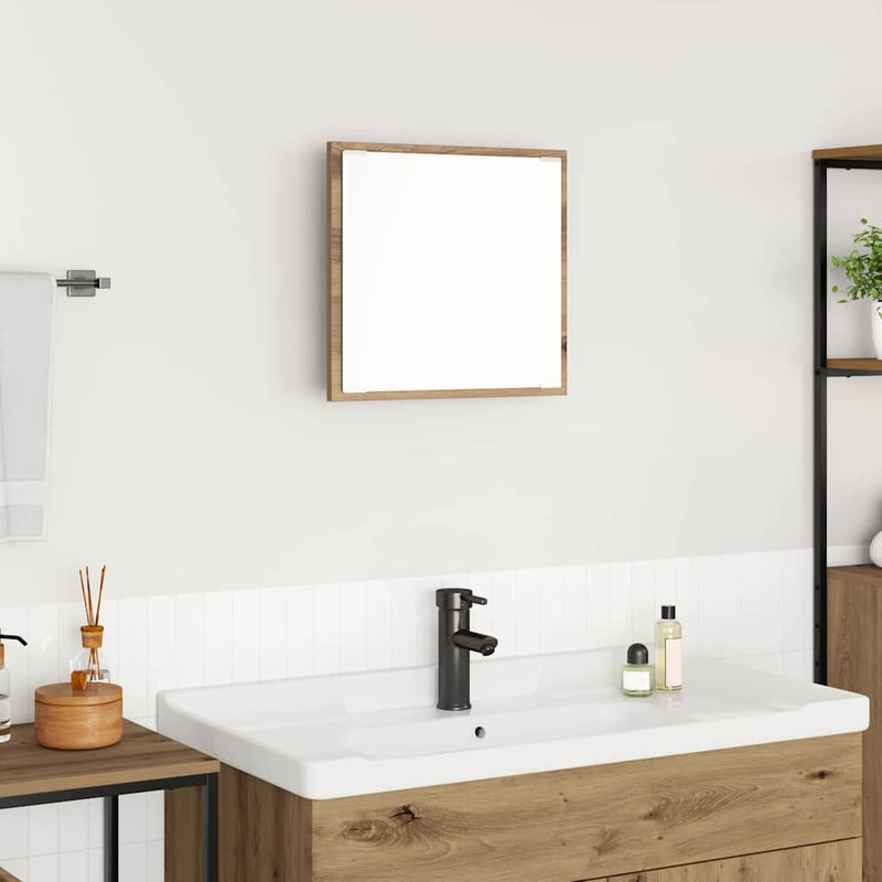 vidaXL LED Fürdőszoba Tükör kézműves tölgy 40 x 8,5 x 37 cm Faanyag