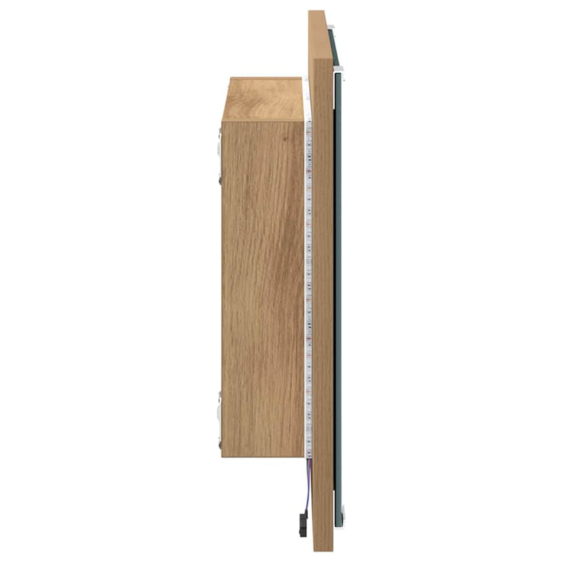 vidaXL LED Fürdőszoba Tükör kézműves tölgy 40 x 8,5 x 37 cm Faanyag
