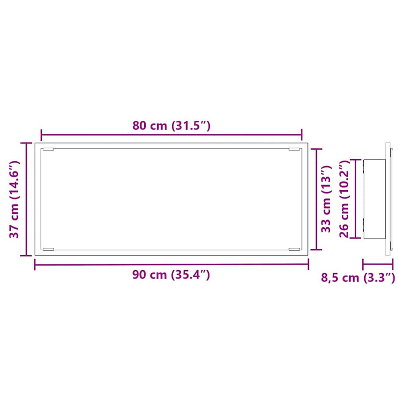 vidaXL Tükör tükör lámpákkal tükörrel Régi fa 90 x 8.5 x 37 cm Faanyag