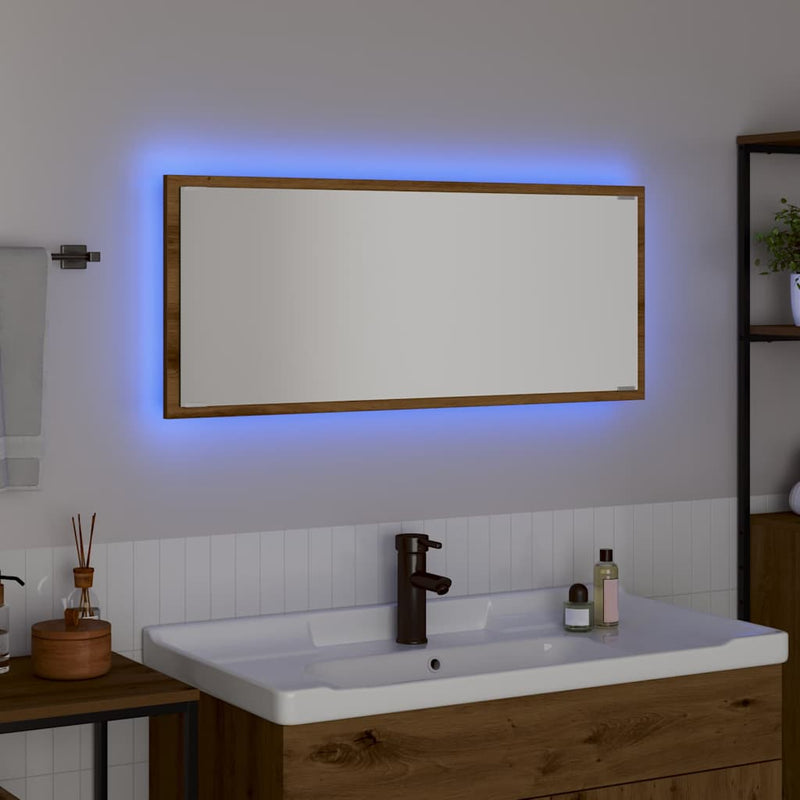 vidaXL Tükör tükör lámpákkal kézműves tölgy 90 x 8.5 x 37 cm Faanyag