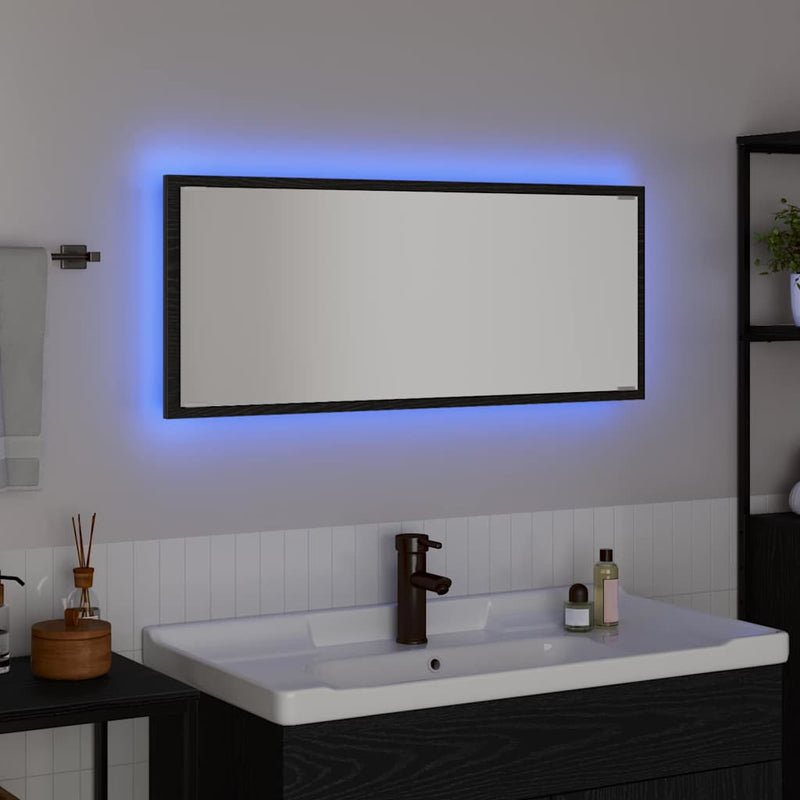 vidaXL Tükör tükör lámpákkal Musta tammi 90 x 8.5 x 37 cm Faanyag