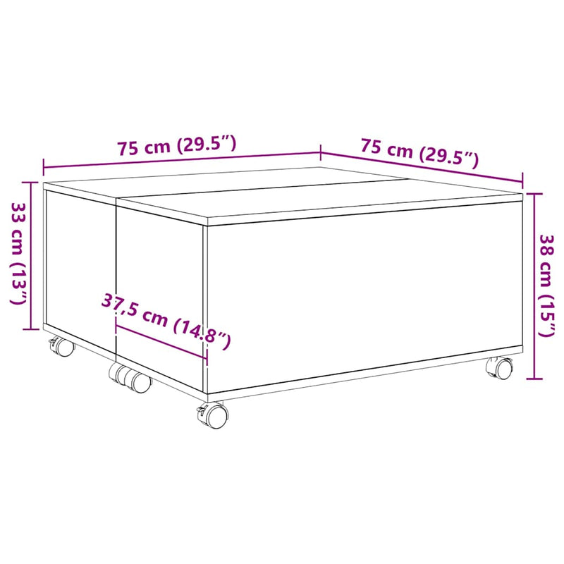 vidaXL Dohányzóasztal fiókkal Fekete tölgy 75 x 75 x 38 cm Faanyag