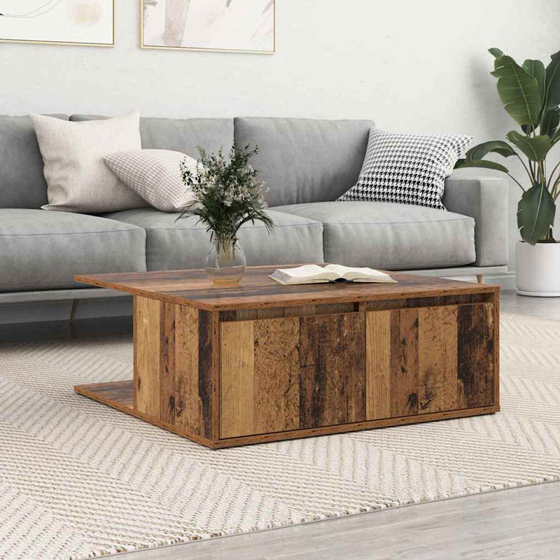 vidaXL Dohányzóasztal with Drawer Öreg fa 80 x 80 x 31 cm Faanyag