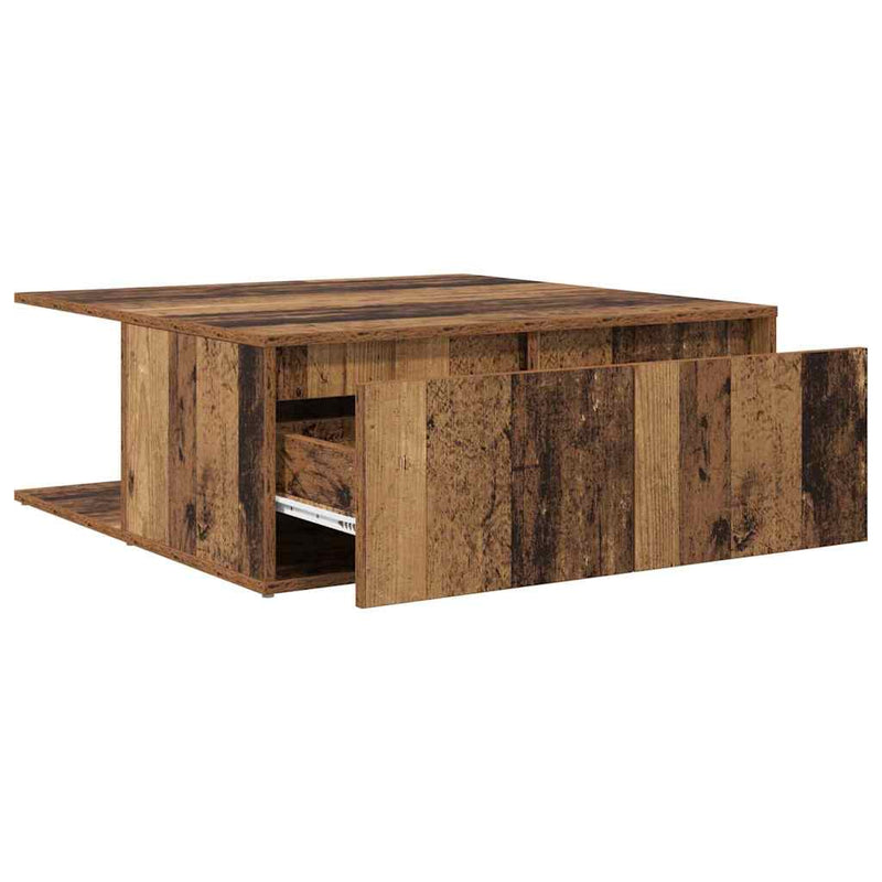 vidaXL Dohányzóasztal with Drawer Öreg fa 80 x 80 x 31 cm Faanyag