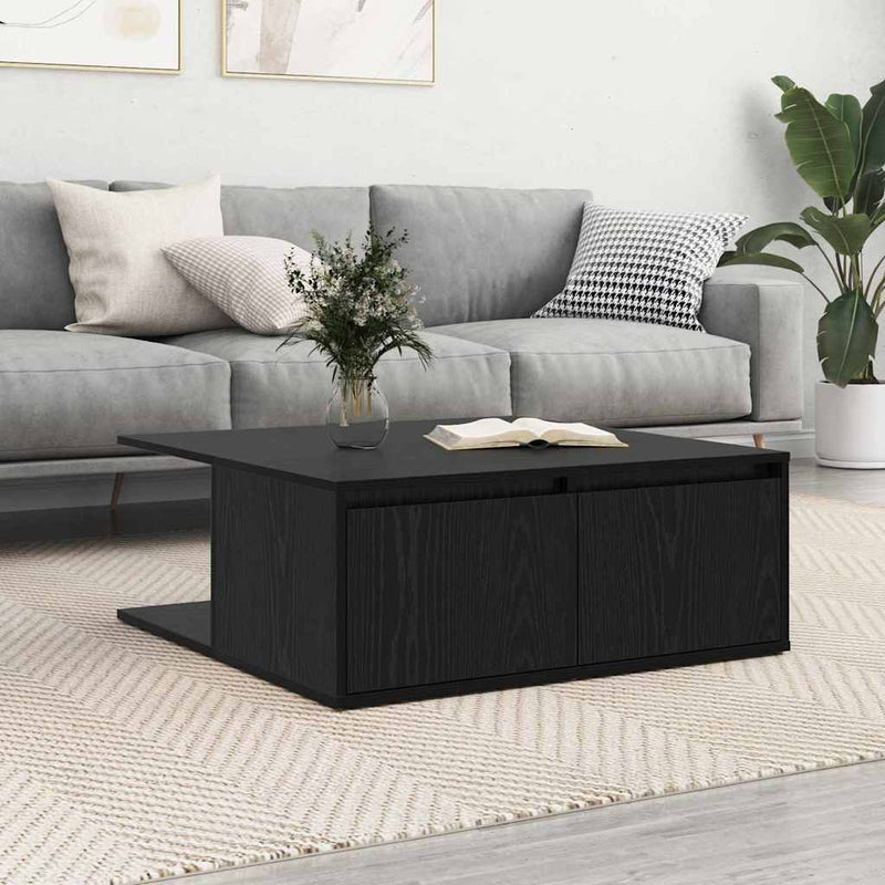 vidaXL Dohányzóasztal with Drawer Musta tammi 80 x 80 x 31 cm Faanyag