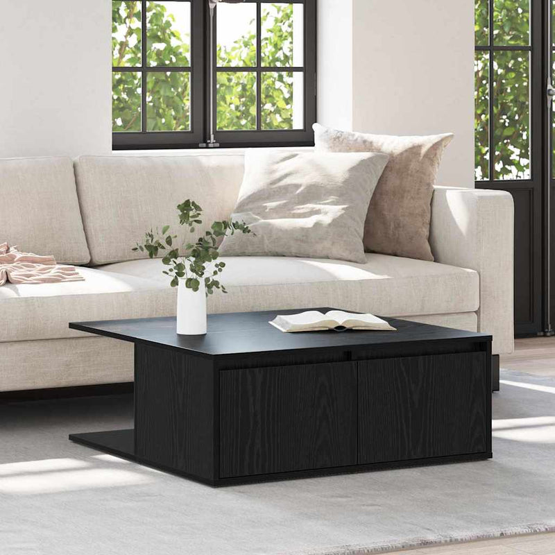 vidaXL Dohányzóasztal with Drawer Musta tammi 80 x 80 x 31 cm Faanyag