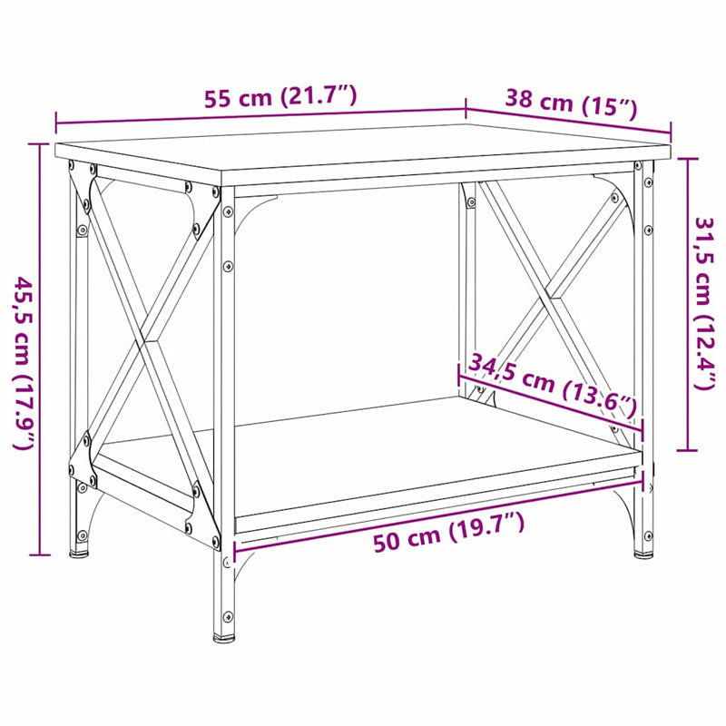 vidaXL Oldal asztal Fekete tölgy 55 x 38 x 45 cm Faanyag