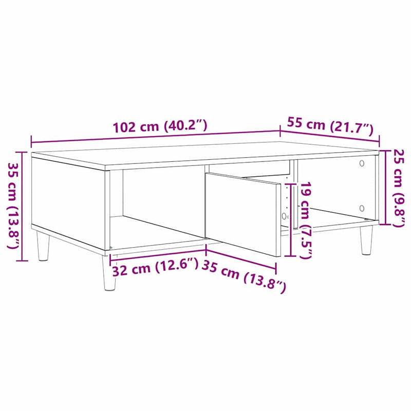 vidaXL Dohányzóasztal Füstölt tölgy 103,5 x 60 x 35 cm Faanyag