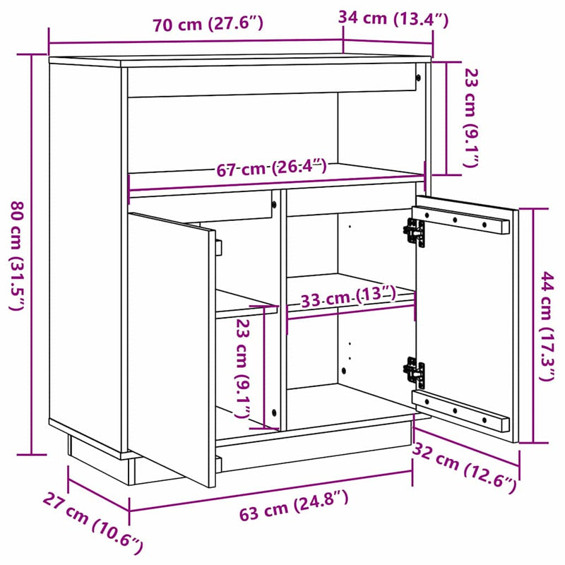 vidaXL Széf Falra szerelhető Viaszbarna 70 x 34 x 80 cm Tömör fenyőfa