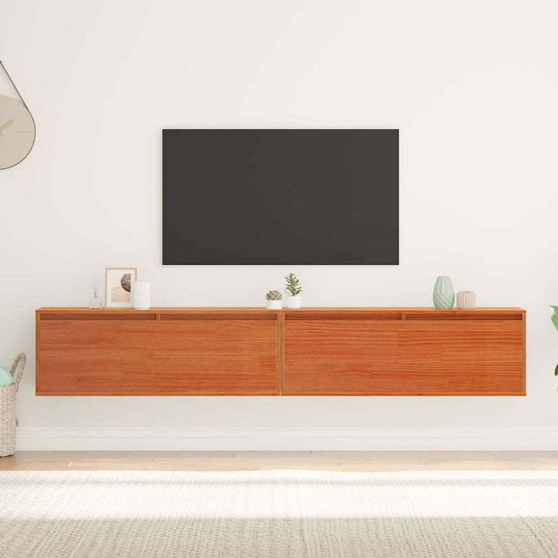 vidaXL Fali Szekrények 2 pcs Viaszbarna 100 x 30 x 35 cm Tömör fenyőfa