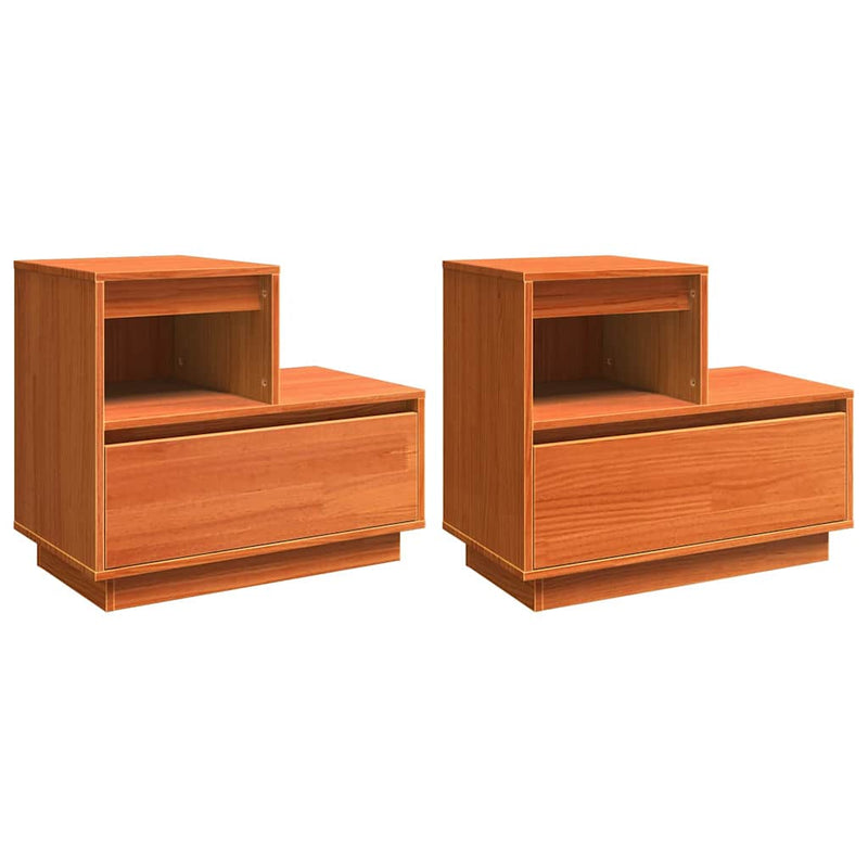 vidaXL Éjjeliszekrény 2 pcs Viaszbarna 60 x 34 x 51 cm Tömör fenyőfa