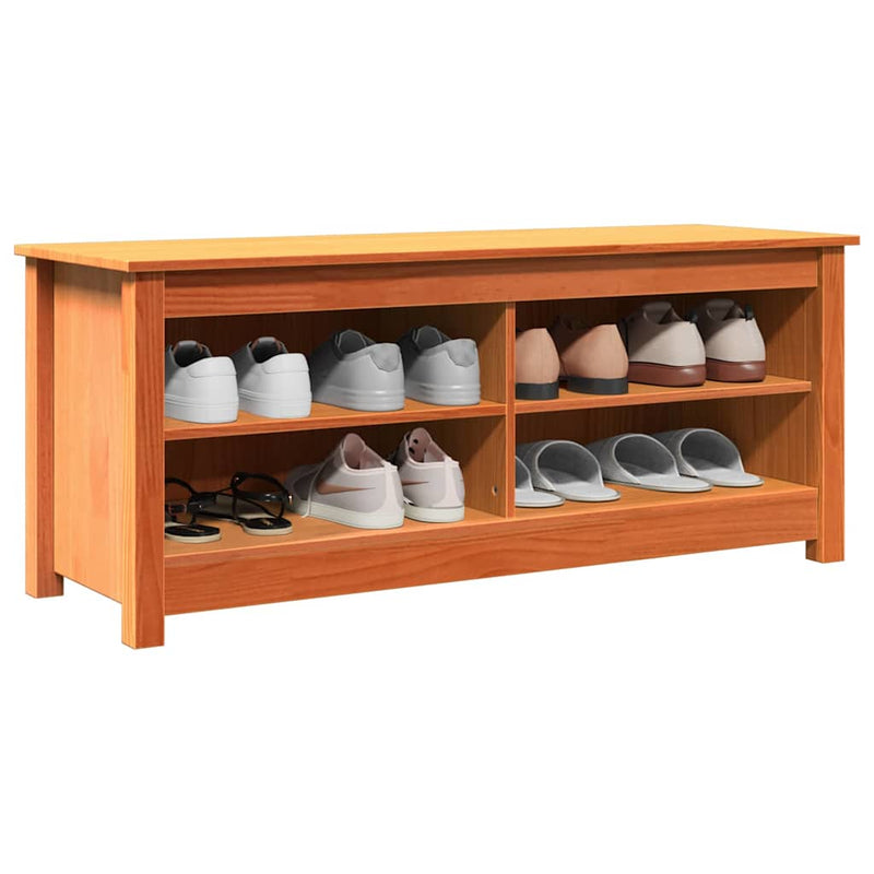 vidaXL Cipőpad polcokkal Viaszbarna 110 x 38 x 45.5 cm Tömör fenyőfa