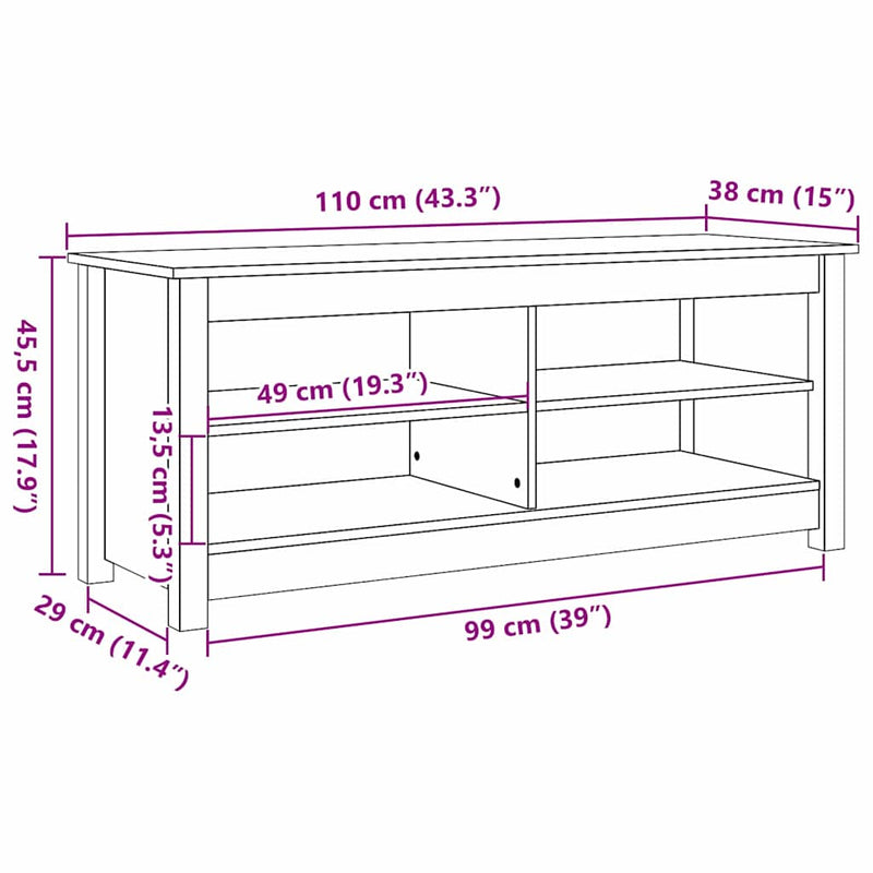 vidaXL Cipőpad polcokkal Viaszbarna 110 x 38 x 45.5 cm Tömör fenyőfa