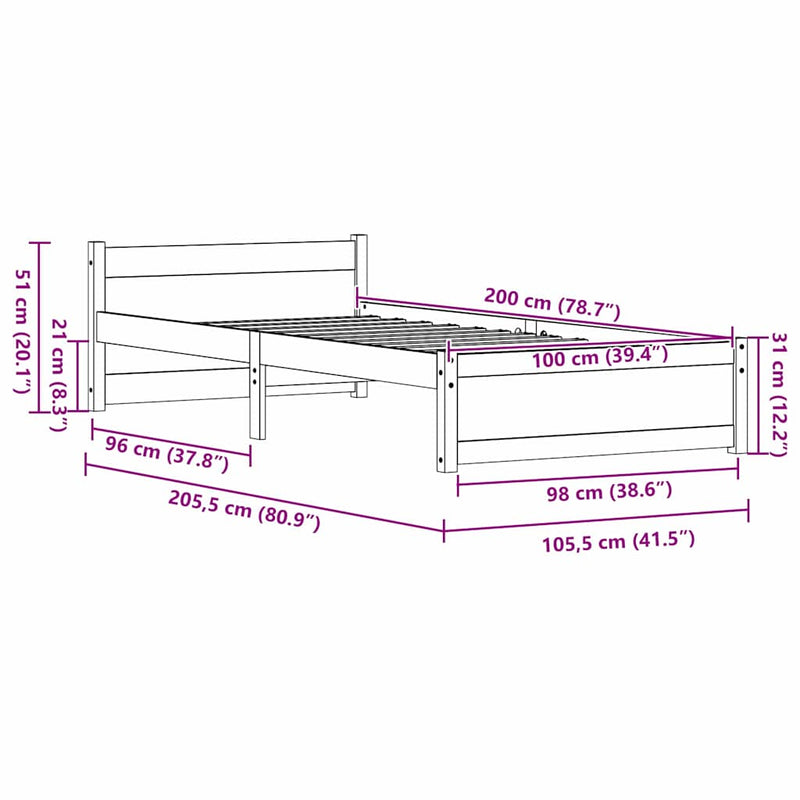 vidaXL Ágykeret Faggyú barna 205.5 x 95.5 x 51 cm Tömör fenyőfa