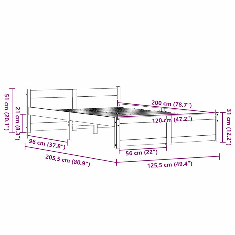 vidaXL Ágykeret Faggyú barna 205.5 x 95.5 x 51 cm Tömör fenyőfa