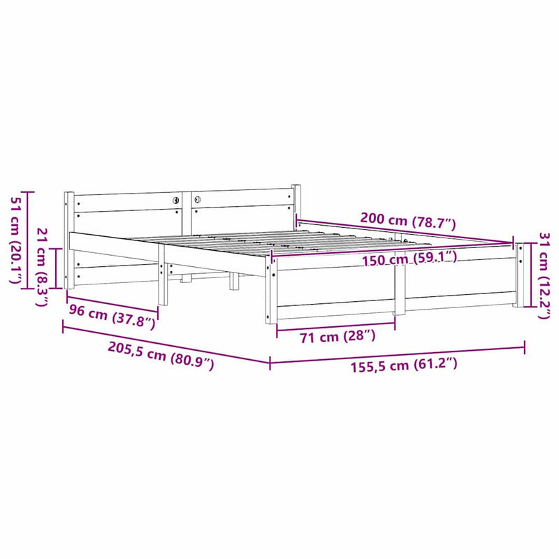 vidaXL Ágykeret Faggyú barna 205.5 x 95.5 x 51 cm Tömör fenyőfa