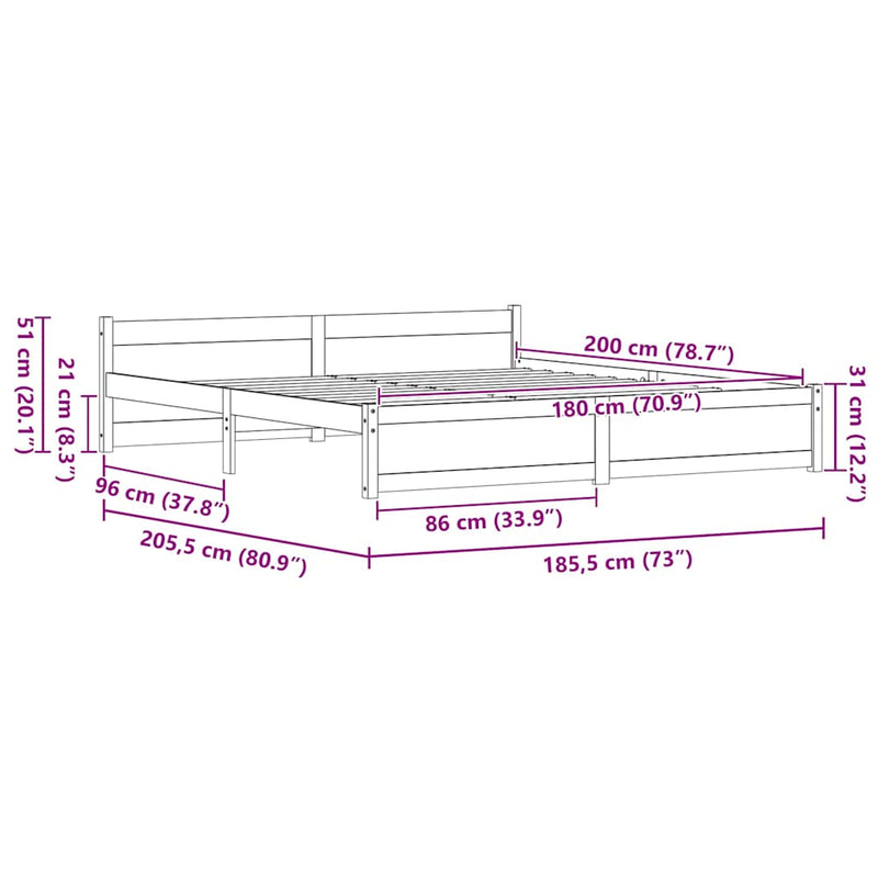 vidaXL Ágykeret Faggyú barna 205.5 x 95.5 x 51 cm Tömör fenyőfa