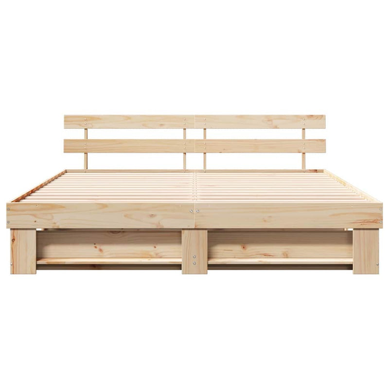 vidaXL Ágykeret fejtámlával Barna 200 x 200 cm Tömör fenyőfa