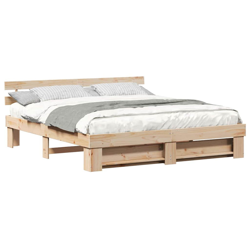 vidaXL Ágykeret fejtámlával Barna 200 x 200 cm Tömör fenyőfa